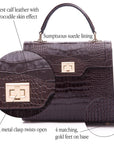 Leather signature Morgan bag, brown croc, features