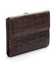 Leather purse with brass clasp, brown croc, back