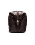 Leather wash bag, brown croc, side