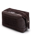 Leather wash bag, brown croc, side view