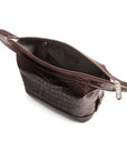 Leather wash bag, brown croc, inside view