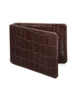 Leather travel card wallet, brown croc, front