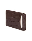 Leather travel card wallet, brown croc, back