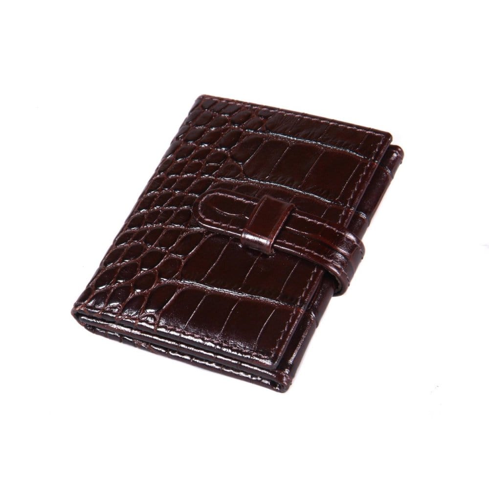Mini leather trifold photo frame, brown croc, 60 x 40mm, front