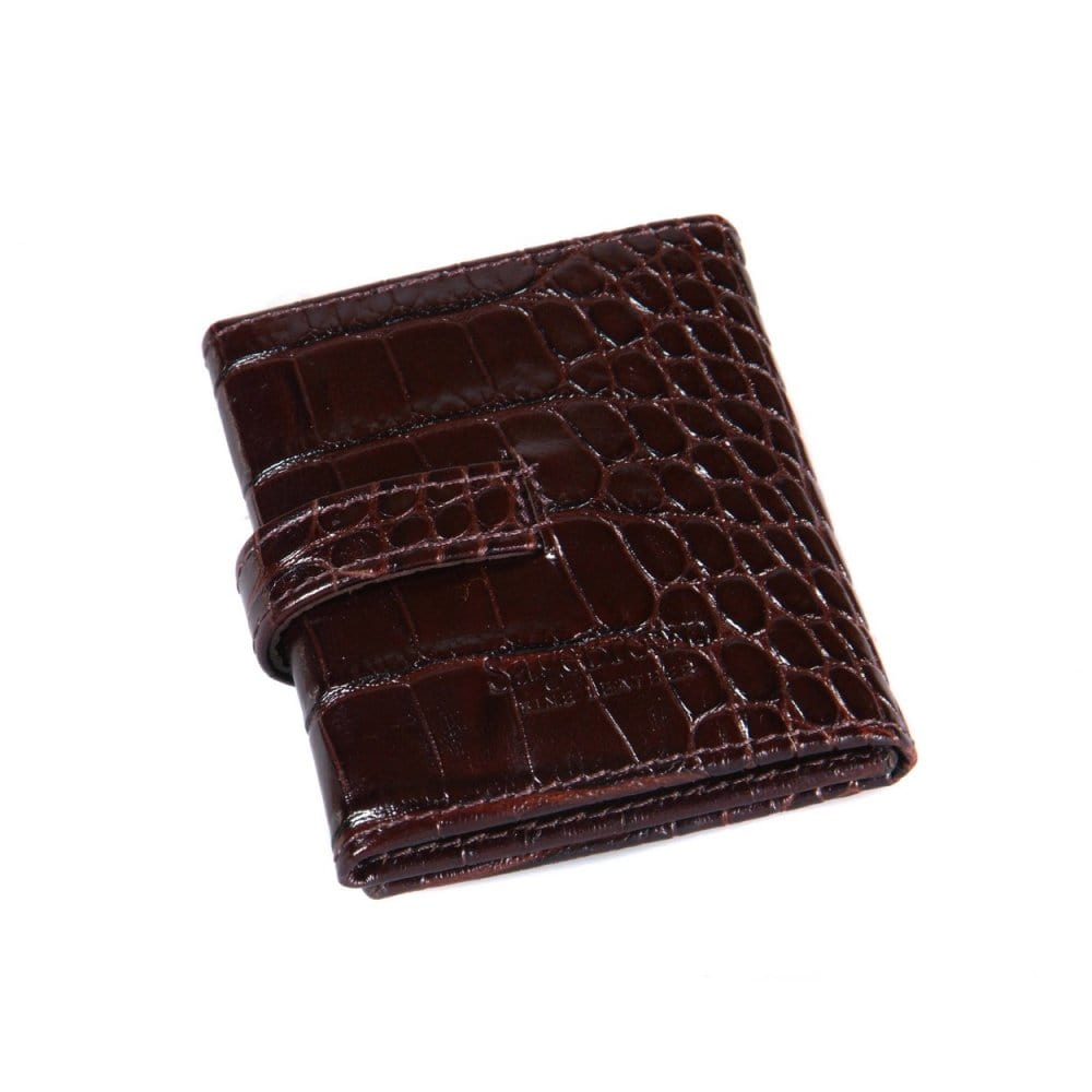 Mini leather trifold photo frame, brown croc, 60 x 40mm, back