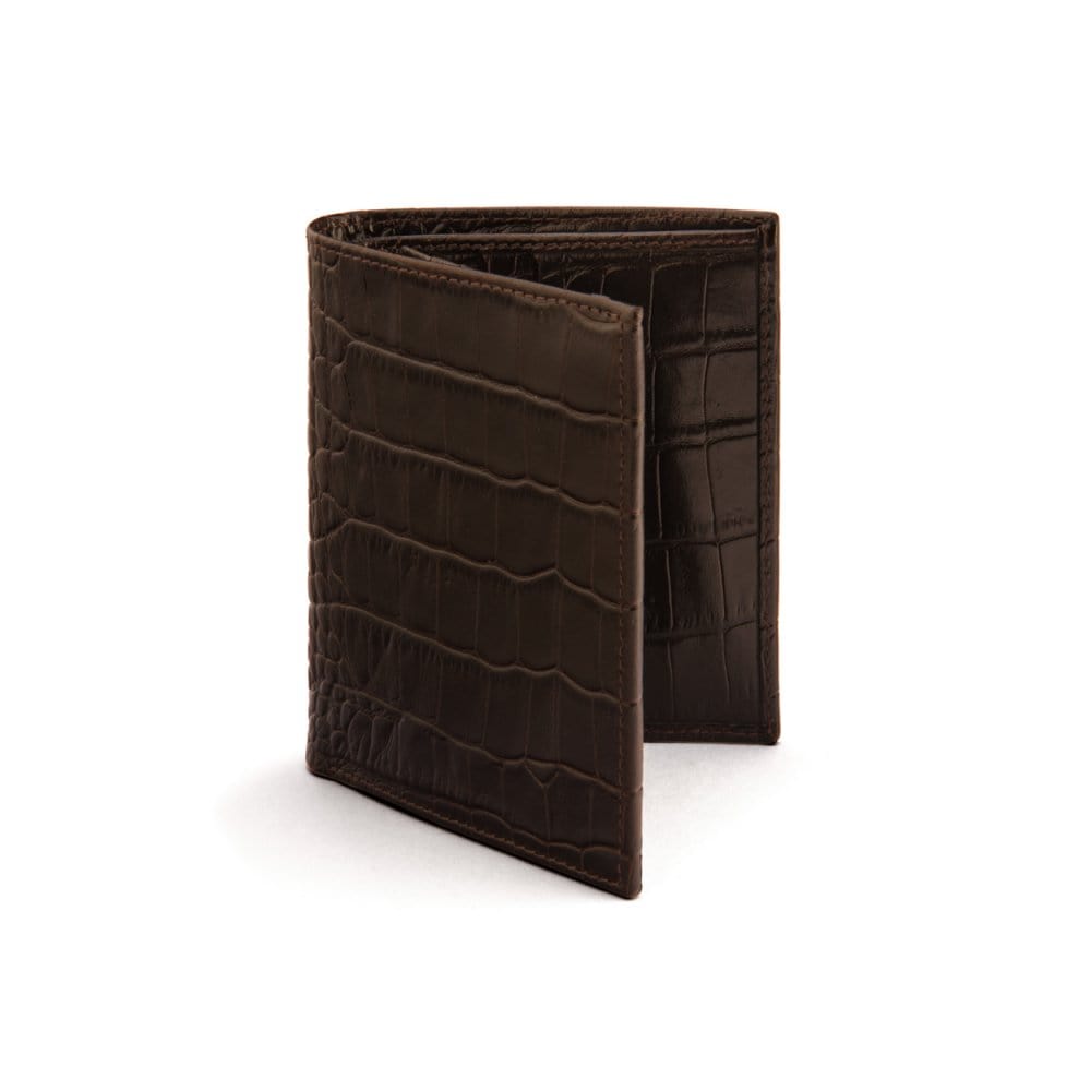 Leather wallet with 9 CC and ID, brown croc, front
