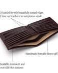 Men's leather billfold wallet, brown croc, features