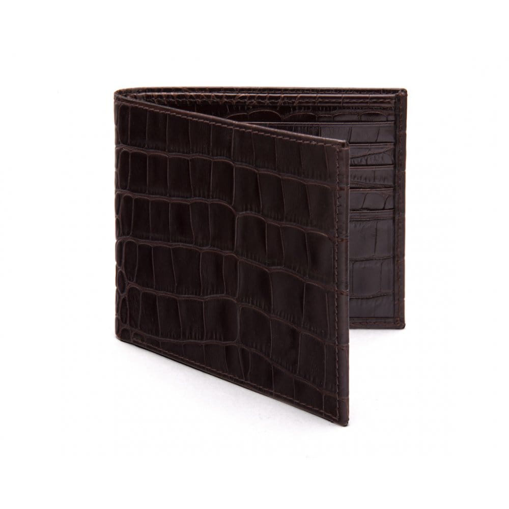 Men's leather billfold wallet, brown croc, front