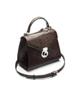 Mini Burnett small top handle bag, brown croc, side view