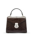 Mini Burnett small top handle bag, brown croc, front view