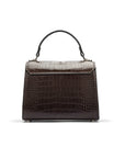 Mini Burnett small top handle bag, brown croc, back view