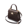 Mini leather Morgan Bag, top handle bag, brown croc, side view