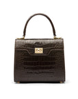 Mini leather Morgan Bag, top handle bag, brown croc, front view