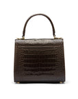 Mini leather Morgan Bag, top handle bag, brown croc, back view