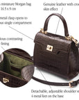 Mini leather Morgan Bag, top handle bag, brown croc, features