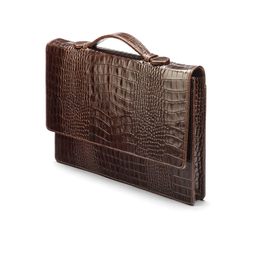 Small leather briefcase, brown croc, side