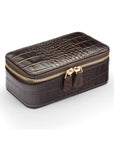 Zip around jewellery case, brown croc, front