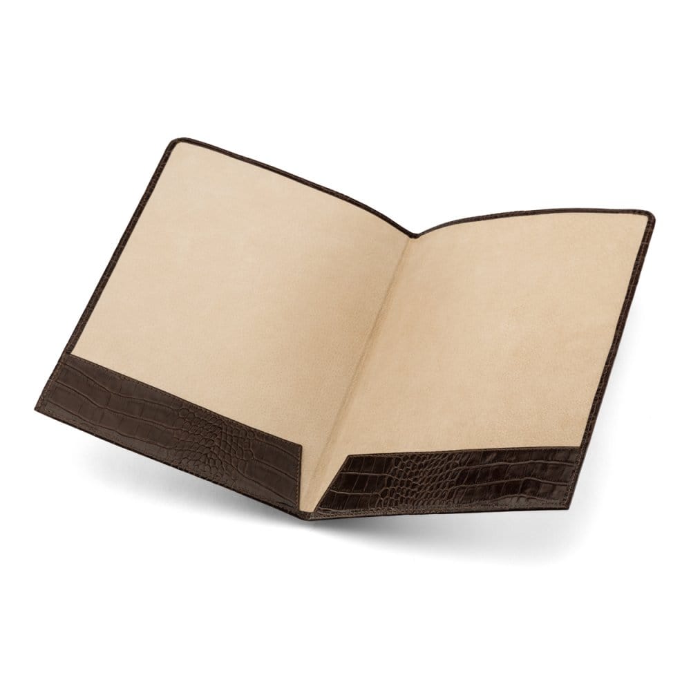Simple leather document folder, brown croc, inside