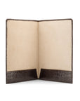 Simple leather document folder, brown croc, open