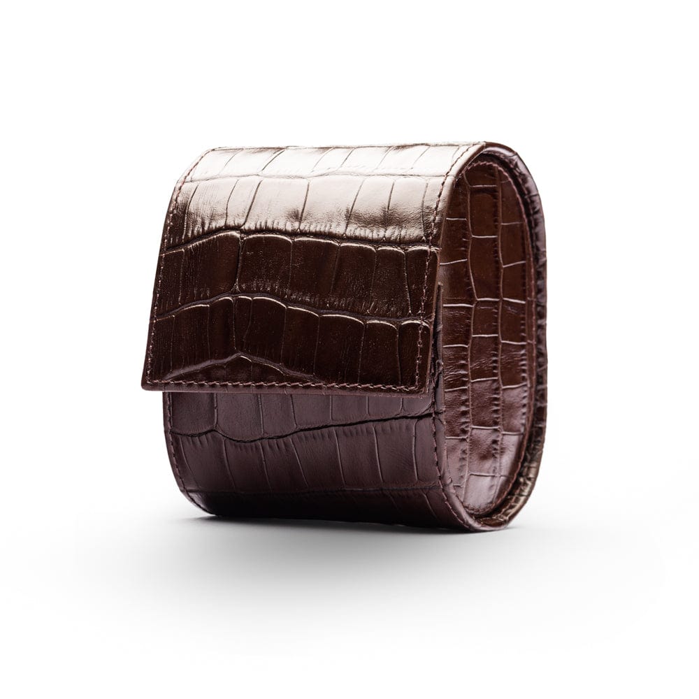 Single Watch Roll, Brown Croc | Watch Rolls | SageBrown
