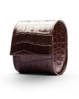 Single watch roll, brown croc, front