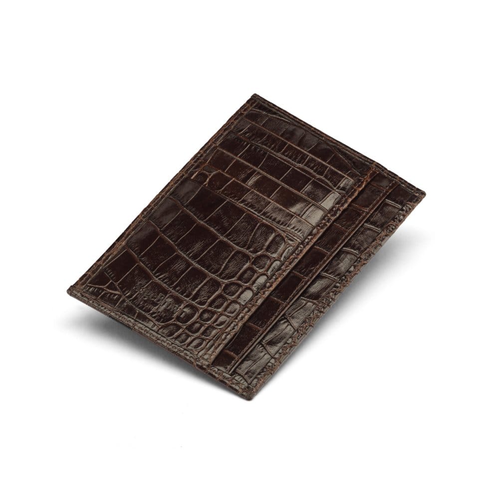 Brown Croc Slim Flat Leather Pocket Jotter Card Wallet