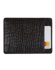 Flat leather credit card holder, brown croc, front