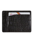 Flat leather credit card holder, brown croc, back view