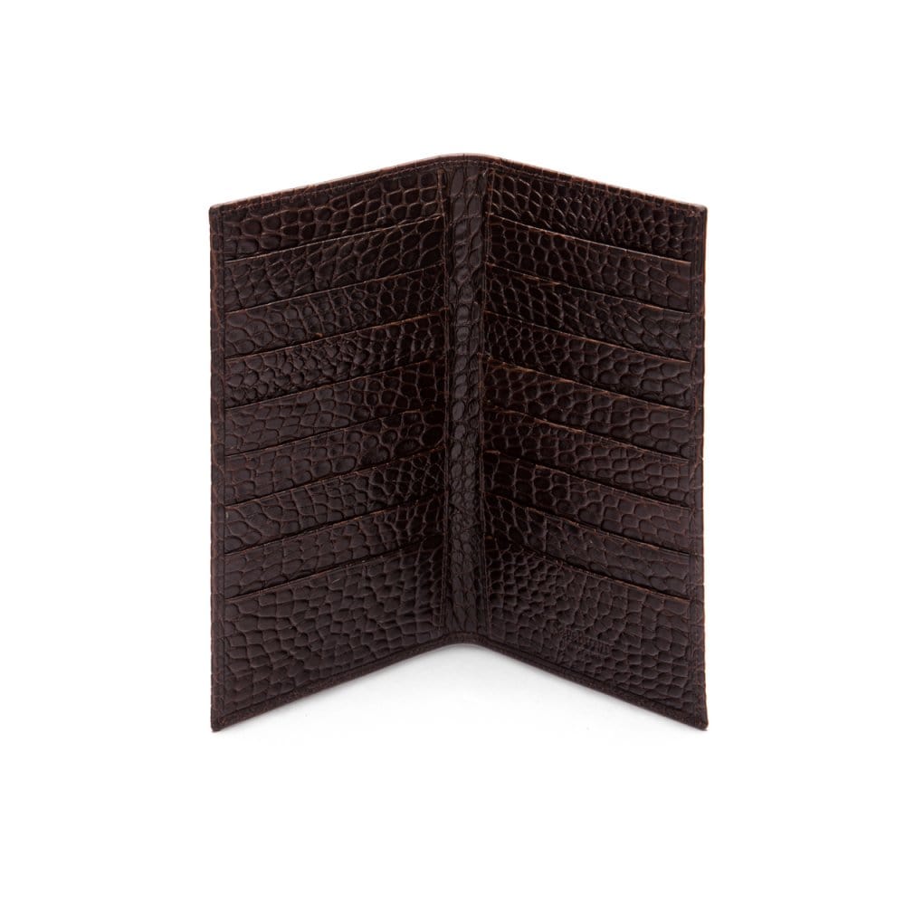 Tall leather suit wallet 16 CC, brown croc, inside