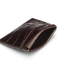 Leather squeeze spring coin purse, brown croc, open