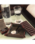 Leather valet tray, brown croc with green, lifestyle