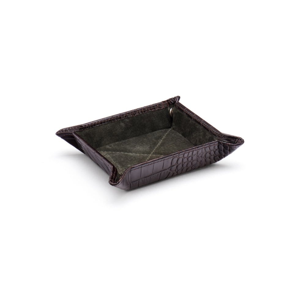 Brown Croc With Green Small Leather Tidy Tray