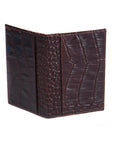 Leather travel card wallet, brown croc, back