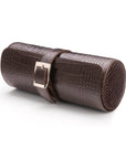 Large leather watch roll, brown croc with red, front