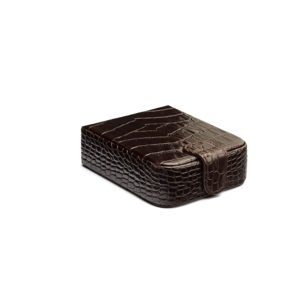 Leather accessory box, brown croc, front