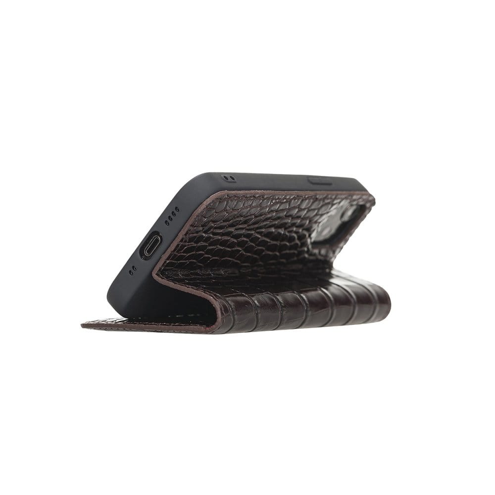 Brown Croc With Red Leather iPhone 12 Mini Wallet Case 