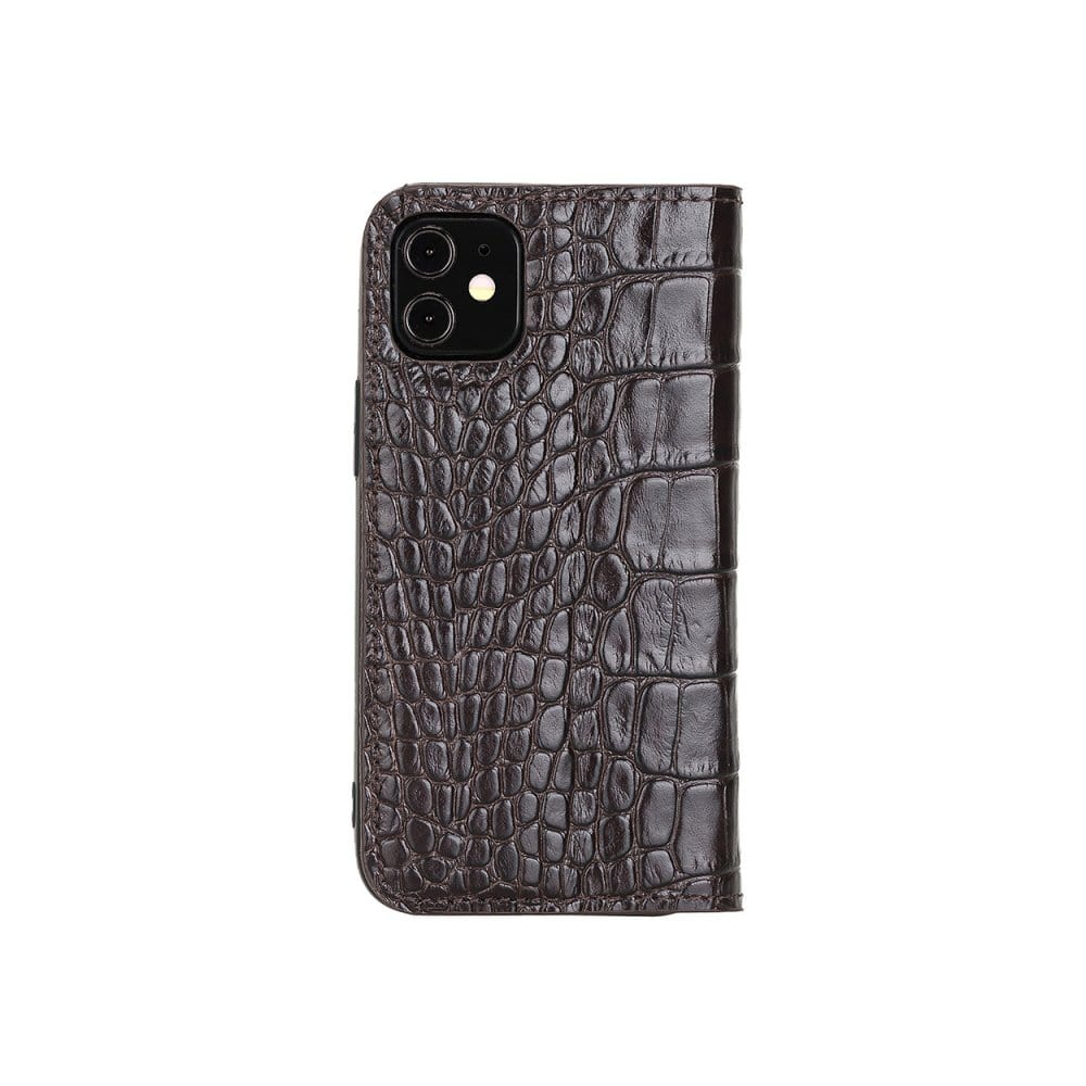 Brown Croc With Red Leather iPhone 12 Mini Wallet Case 