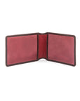 Leather Oyster card holder, brown croc with red, open