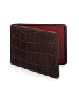 Leather Oyster card holder, brown croc with red, front