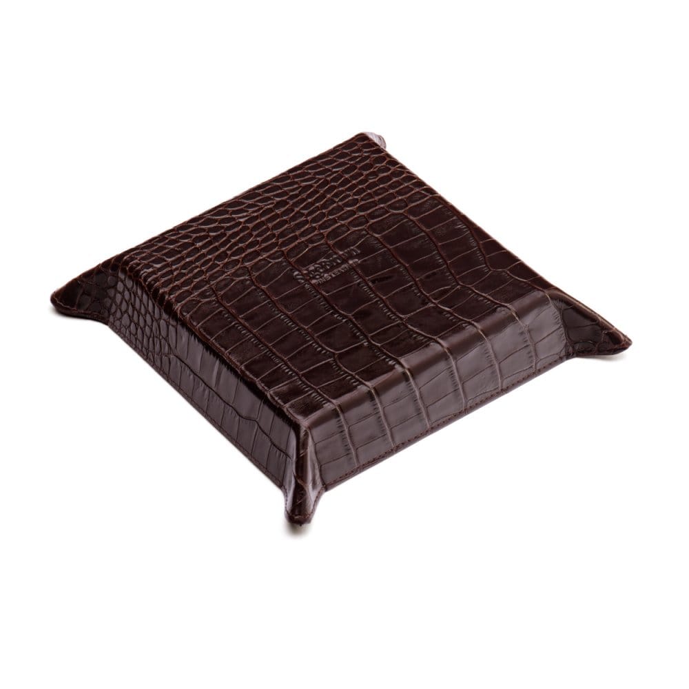 Leather valet tray, brown croc with red, base