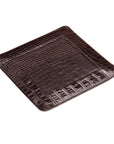 Leather valet tray, brown croc with red, flat base