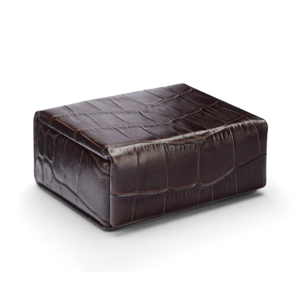 Mini leather accessory box, brown croc, front