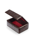 Mini leather accessory box, brown croc, open