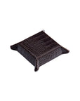 Small leather valet tray, brown croc with red, back