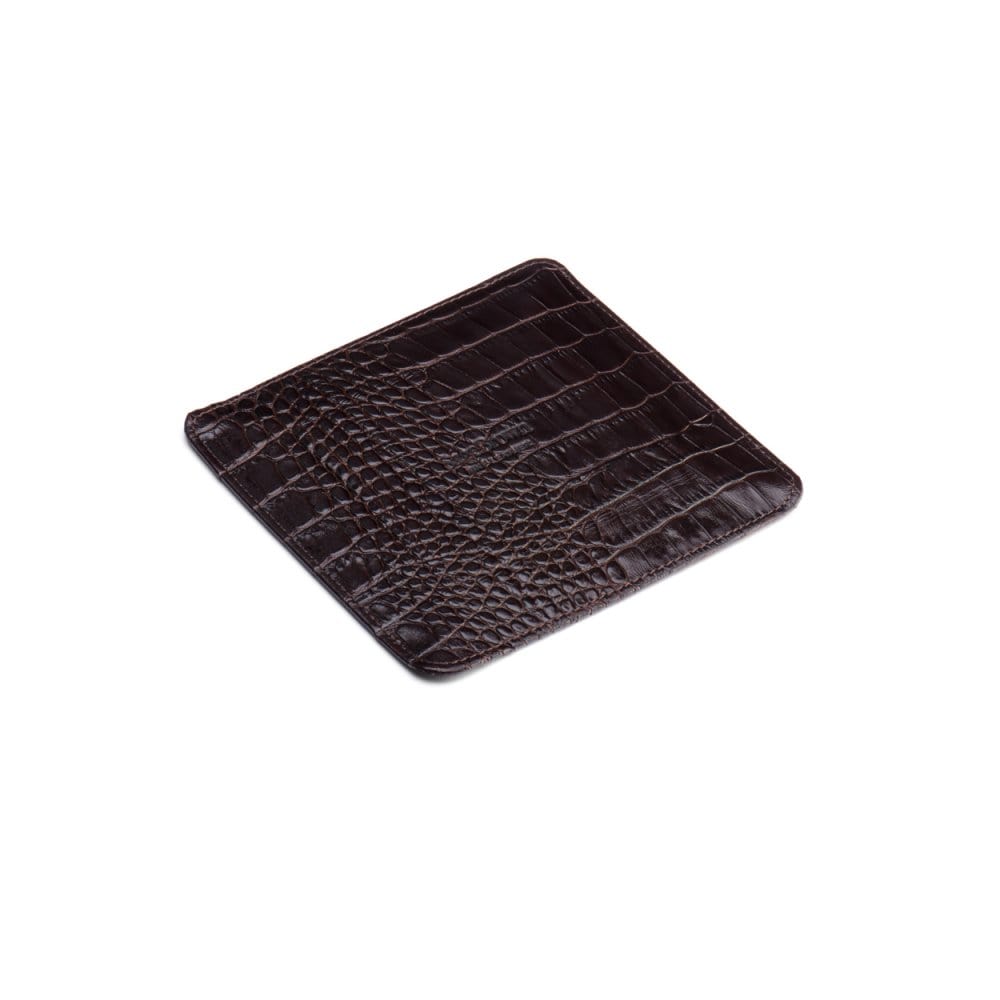 Small leather valet tray, brown croc with red, reverse