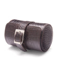 Small leather watch roll, brown croc with red, front