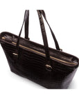 Women's leather 13" laptop workbag, brown croc, zip closure