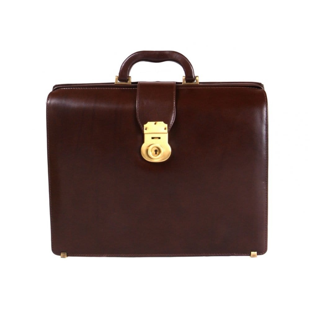Gladstone doctor's briefcase, brown, front view