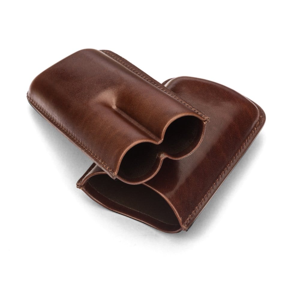 Double leather cigar case, brown, inside