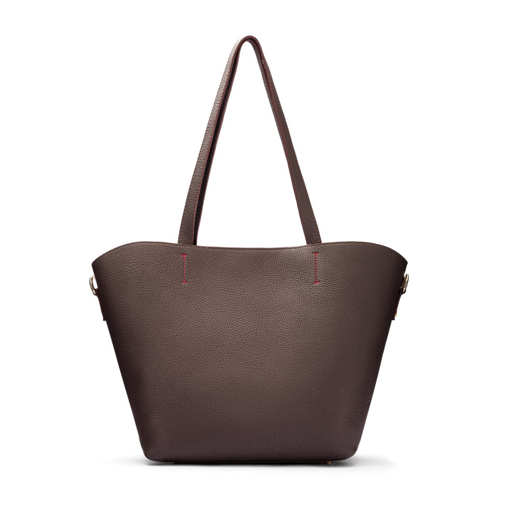 Leather tote bag, brown, front view